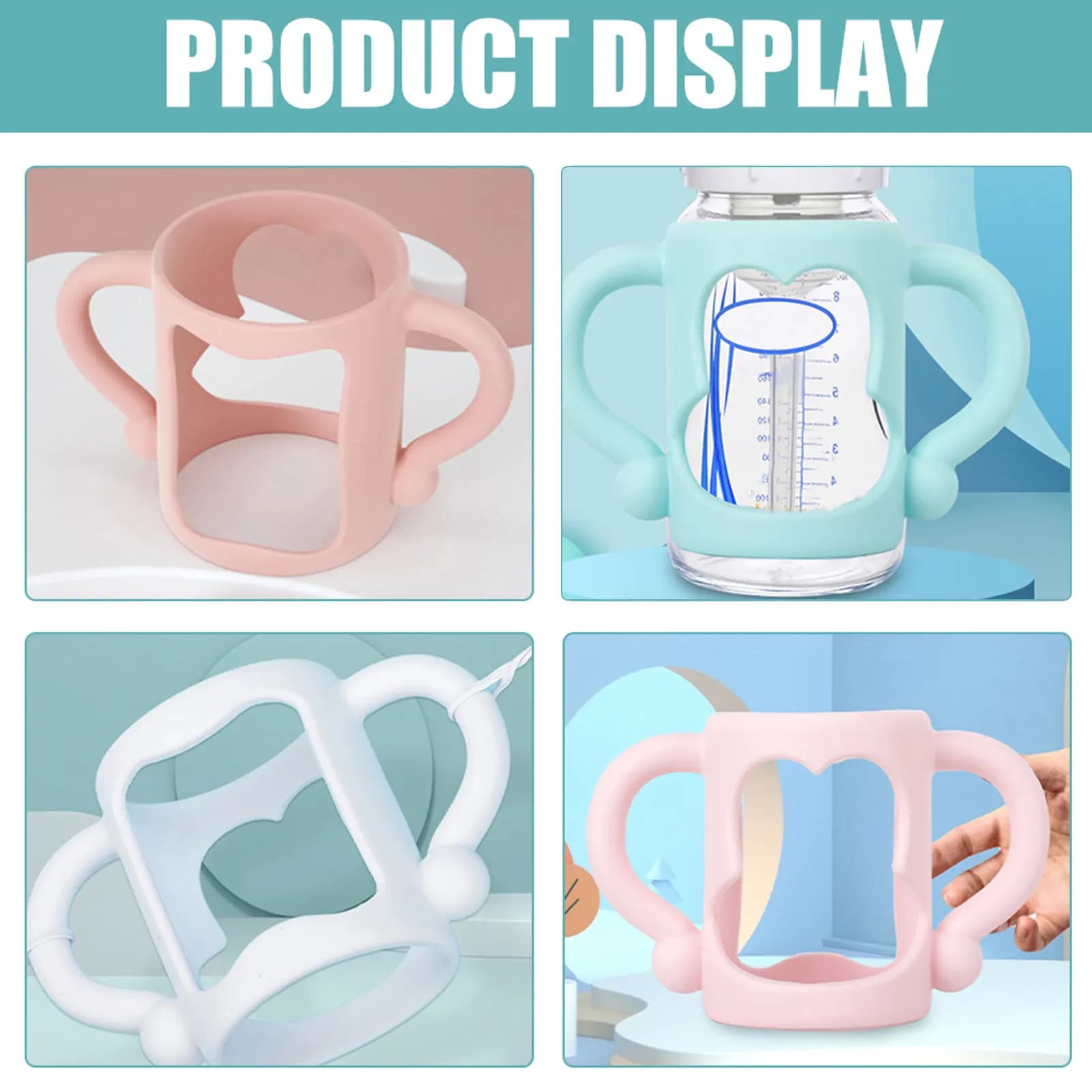 4Pcs Baby Bottle Silicone Grip Handles Sleeve for Newborn Toddler Nursing Bottles Bottle Carrier Holders Independent Drinking