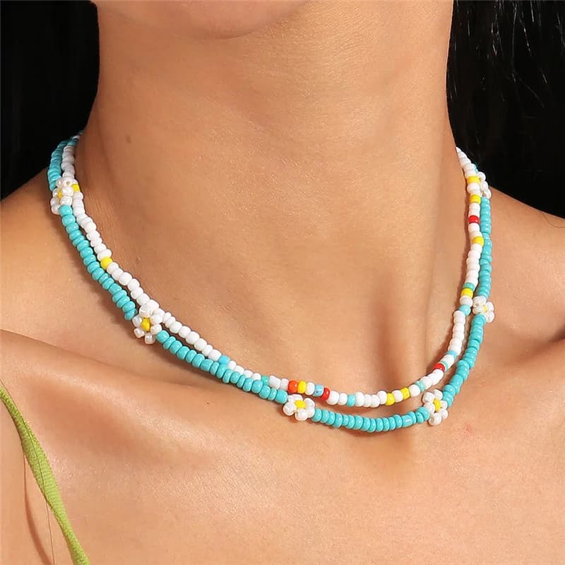 Aihua Bohemia colored beads flower necklace for women ethnic gifts for beach parties
