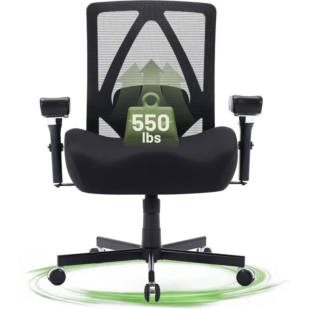 Ergonomic High-Capacity Office Chair with Thick Cushion and Adjustable Support