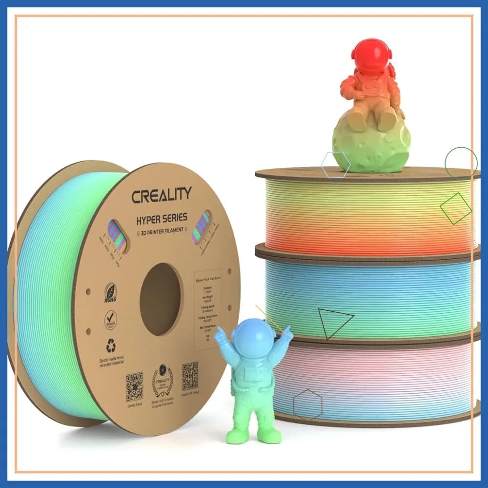 Filamento PLA ad Alta Velocità 1.75mm, 30-300mm/s, Precisione Dimensionale +/-0.02mm, Confezione da 4 Bobine da 1kg, Arcobaleno