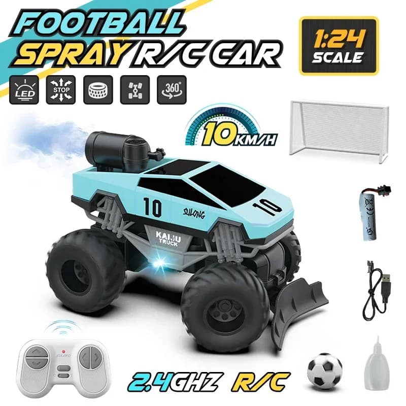 Auto RC 1:24 5CH per Calcio Balilla Competitivo, Veicolo Telecomandato Fuoristrada con Luci e Spray, Giocattolo per Bambini
