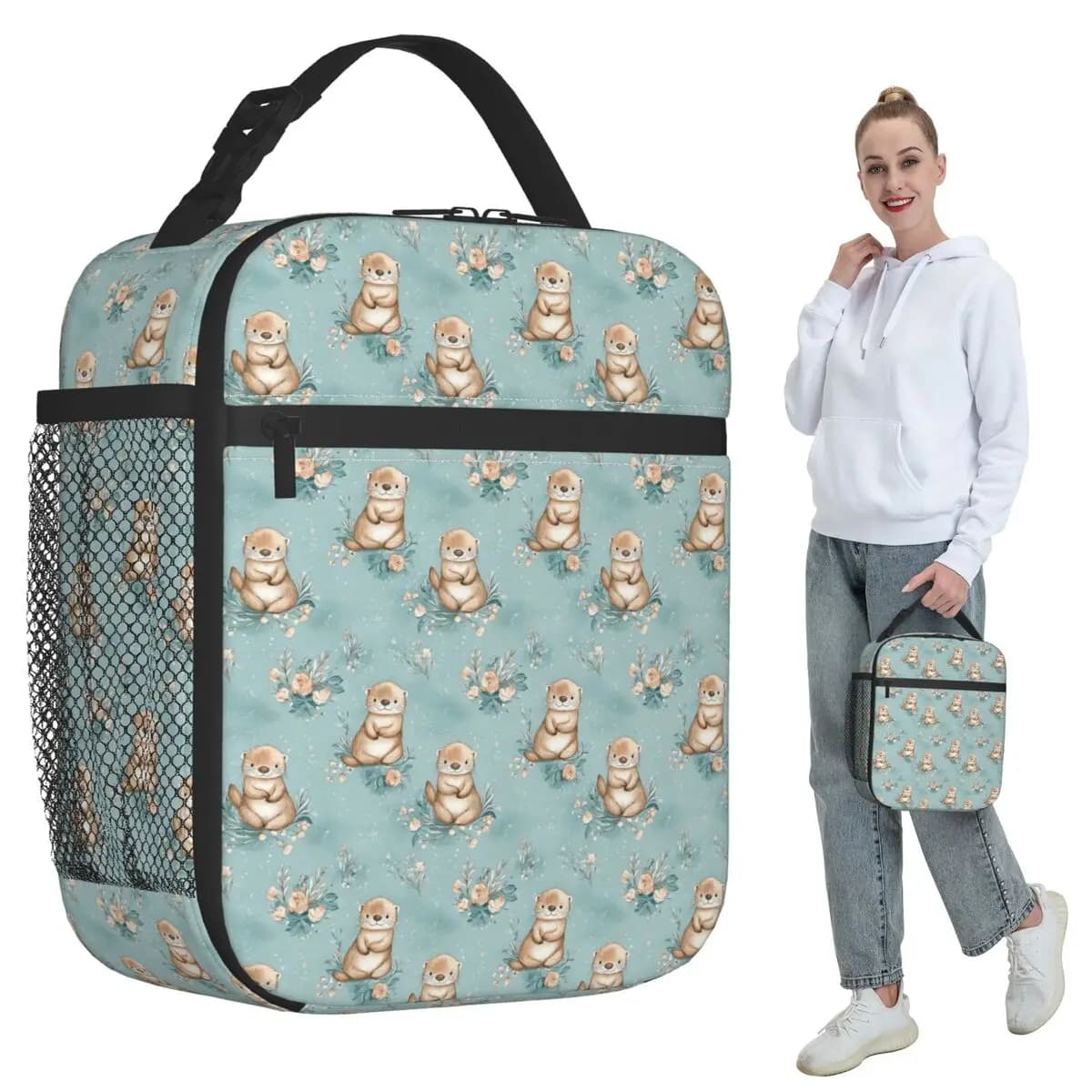 Borsa termica per il pranzo con motivo simpatico lontra nel acqua, per bambini, scuola, scatola termica per alimenti, contenitore portatile per il pranzo