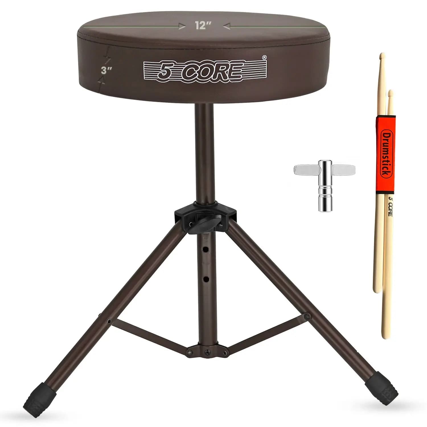 Trono per batteria, comodo sgabello per chitarra imbottito da 3 pollici, sedia per batterista, sedile per musicista regolabile - DS 01 BR