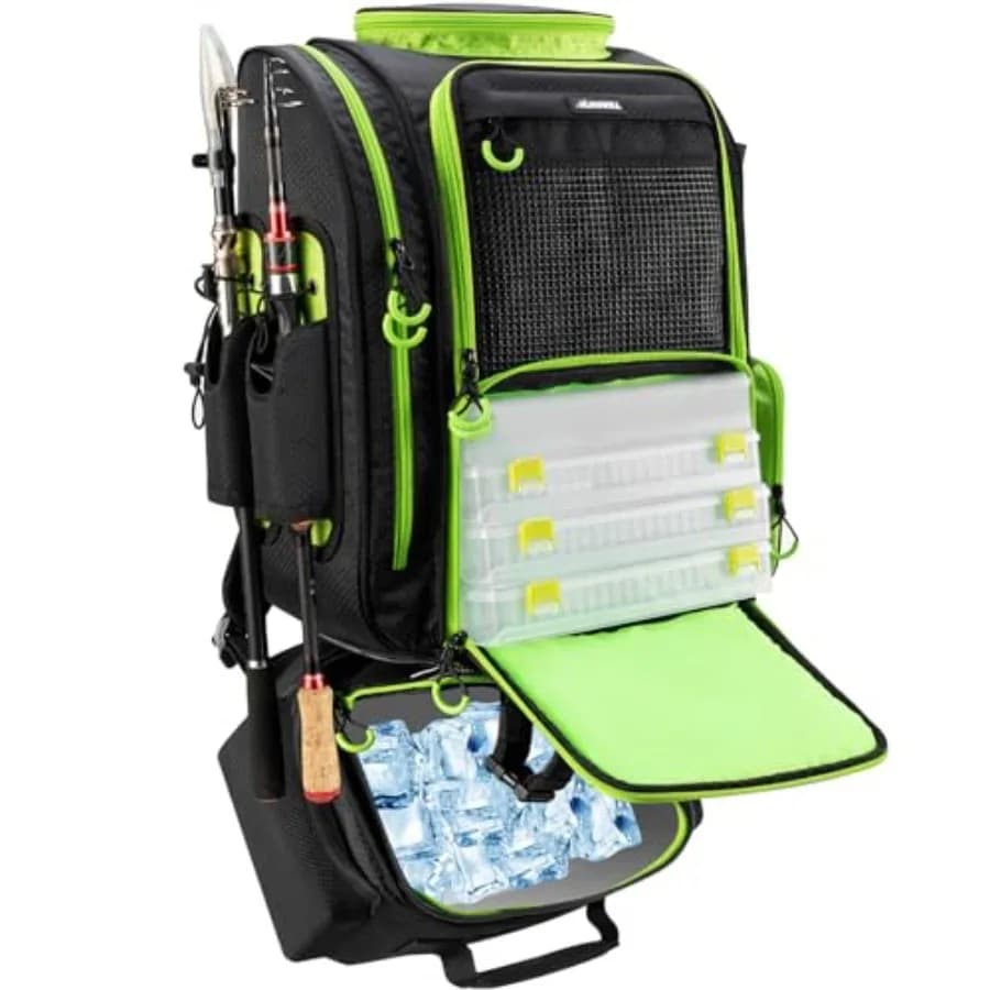 Large Fishing Backpack with Thermal Warehouse for 3 Tool Boxes - Fishing Bag with Canvas for Camping and Hiking