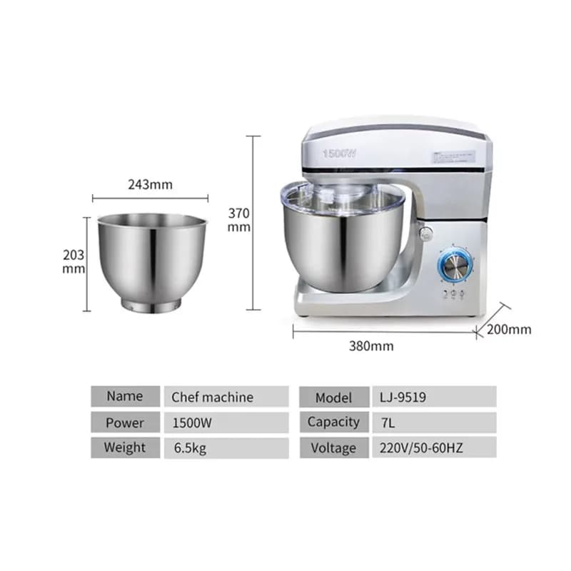 2026HPH2O 7L Electric Kitchen Machine 1500w Stand Mixer Dough Blender Planetary Home Appliance