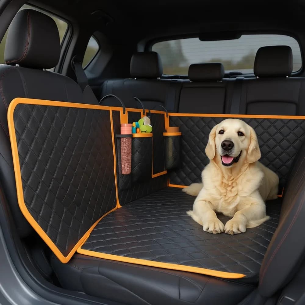 Telo Coprisedile Posteriore Impermeabile per Cani con Protezioni per Portiere, Amaca per Animali Domestici con Fondo Rigido Anti-graffio per Auto