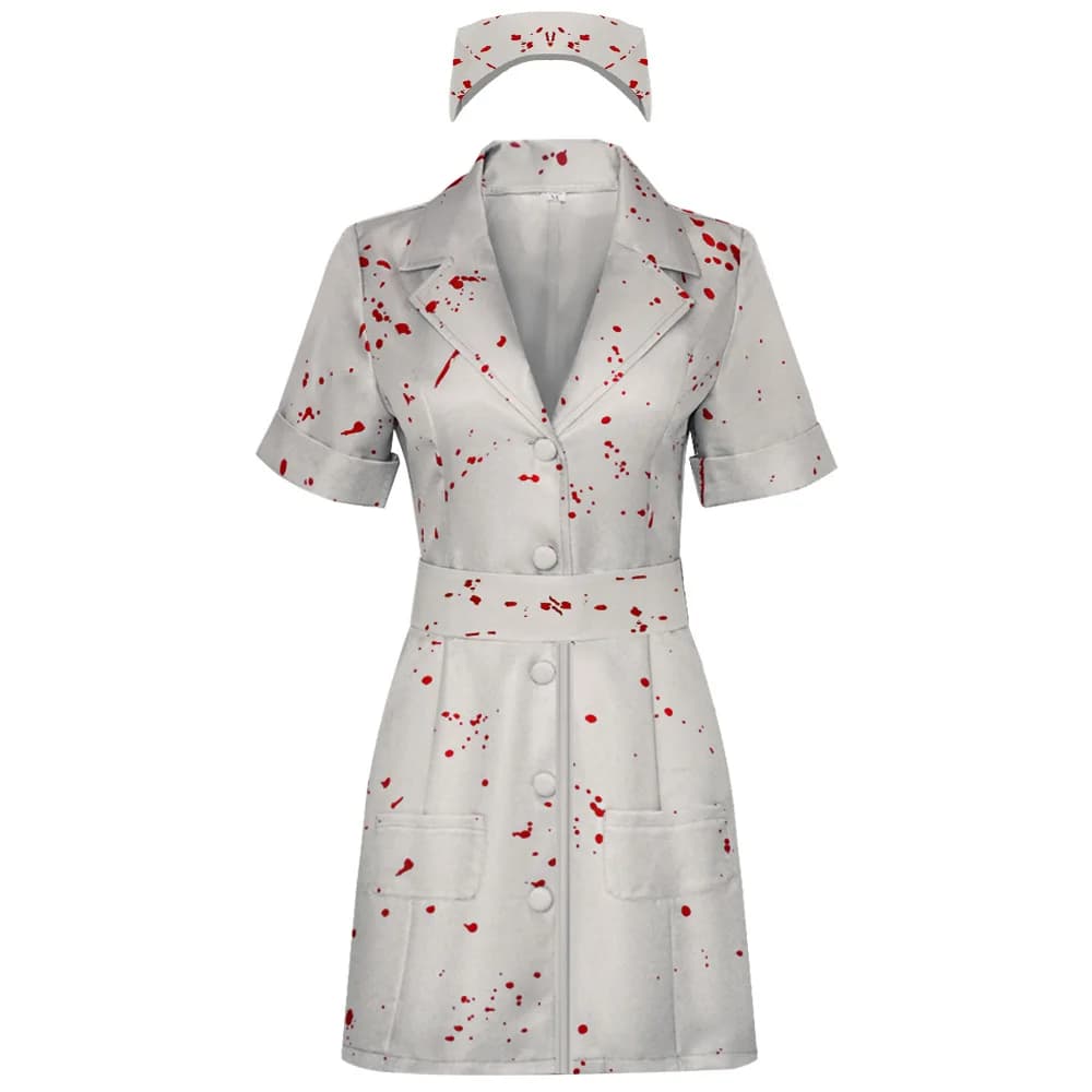 Costume da infermiera di Silent Hill, uniforme da infermiera macchiata di sangue con cappello e cintura, costume spaventoso per donna