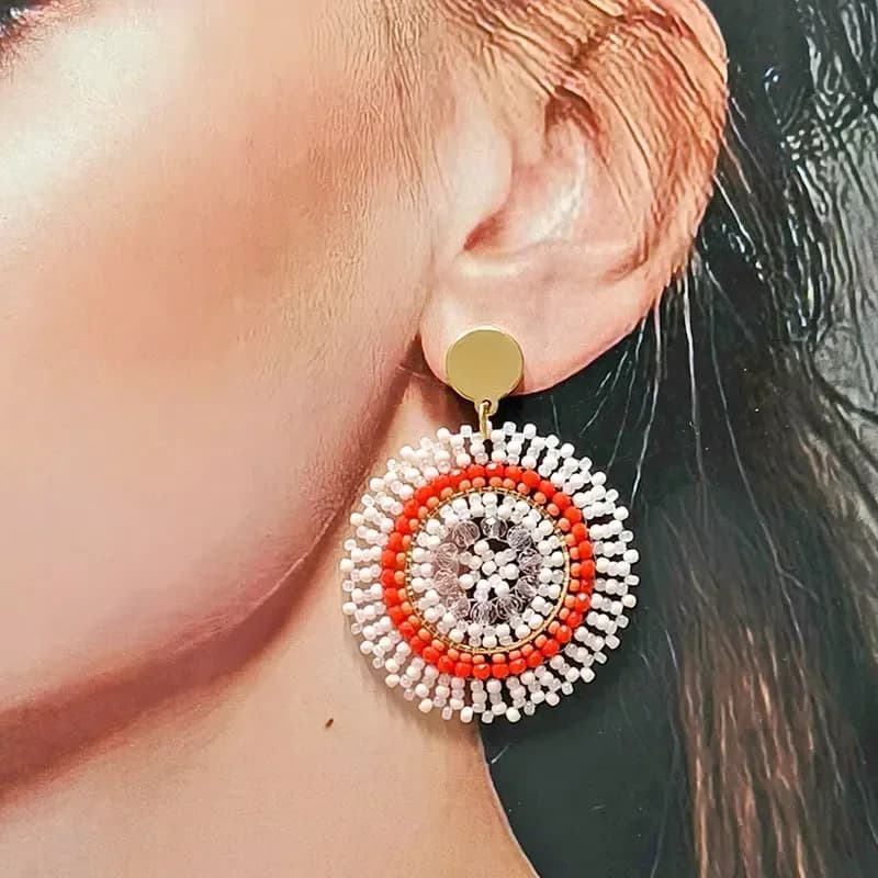 Bohemia Alloy Rice Bead Earrings for Women Simple Hand-Knitted Crystal Versatile Fashion Roundness Originality