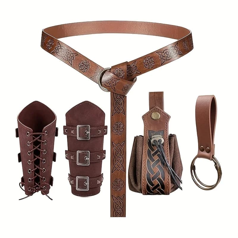 Set of embossed belt accessories in leather retro BagLARP Halloween costume accessories Cosplay pins for Renaissance party shows