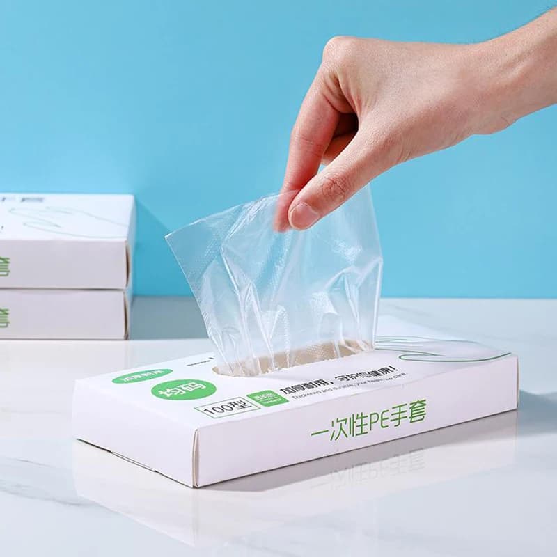 100 guanti monouso in PE senza lattice, trasparenti, antiscivolo, resistenti agli acidi, per la sicurezza sul lavoro, per uso alimentare, per la pulizia della casa.