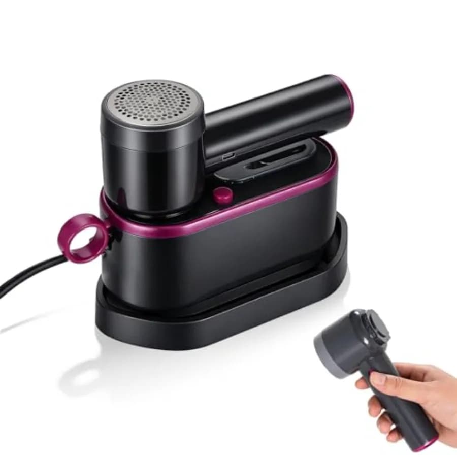 Ferro da Stiro a Vapore da Viaggio 2-in-1 con Raschietto per Tessuti, Mini Ferro Portatile per Vestiti con Rimuovi Pelucchi Staccabile, 1000W, Anti-Piega Portatile