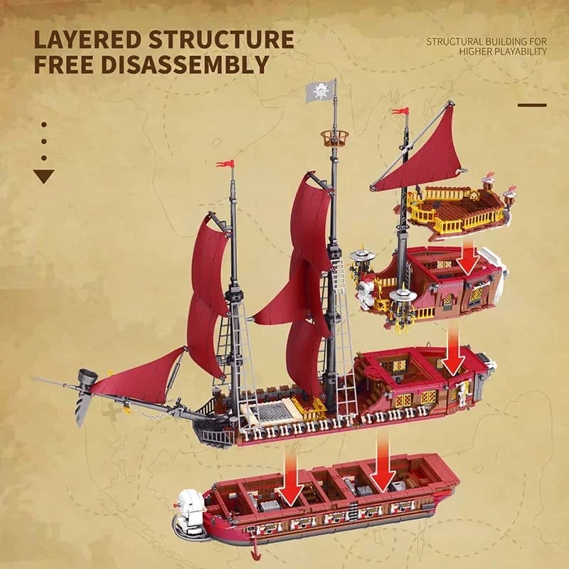 Reobrix 66010 Pirate Revenge-Model Ship Creative MOC Brick Puzzle Small Particle Assembly Toys Building Blocks Gift For
