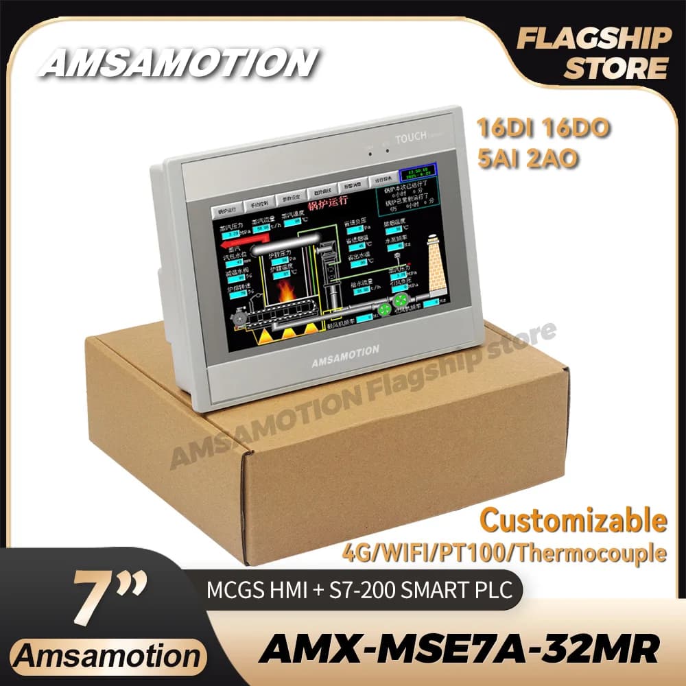 7 ''4G Wifi HMI MSE7A-32MR Ethernet PLC All-in-1 Macchina Compatibile SMART S7-200 16I 16O 5AI 2AO PT100 Controller Touch Screen