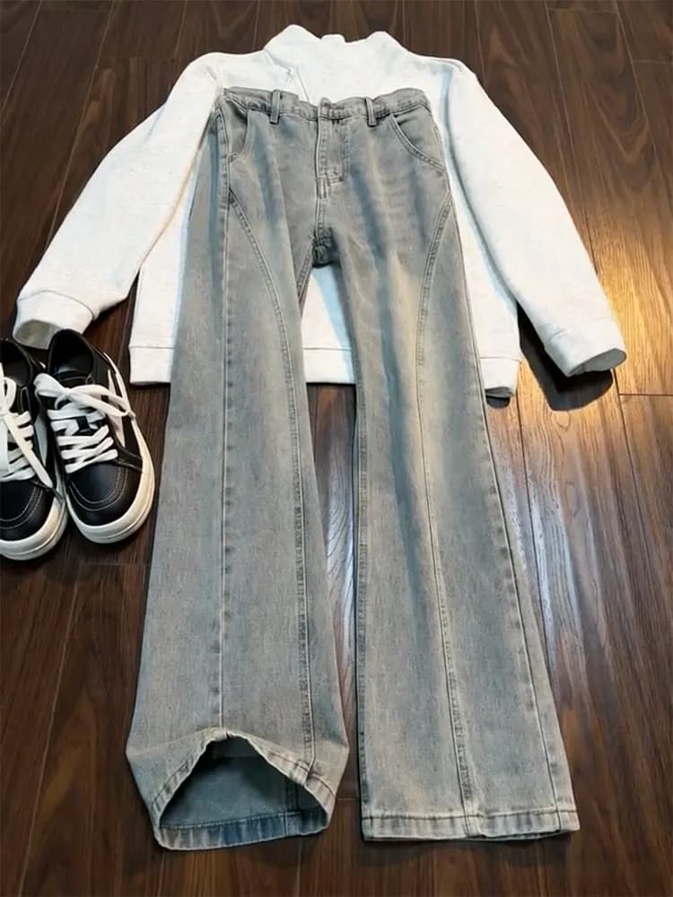 Jeans da Uomo Cleanfit Blu Chiaro Slim Fit a Gamba Dritta, Stile High Street Primaverile, Design con Taglio a Coltello, Resistenti all'Usura, Senza Bisogno di Stiratura