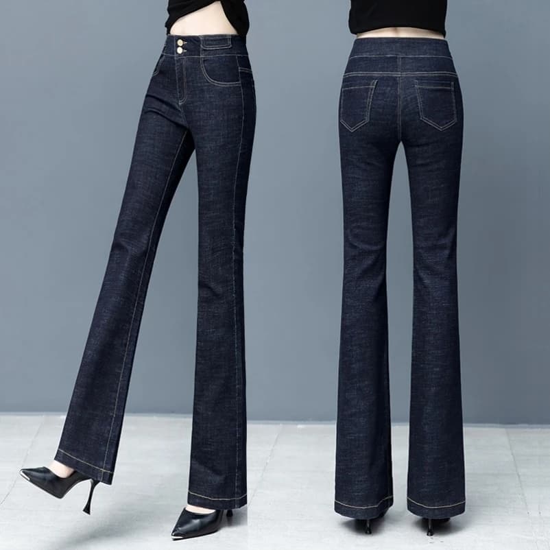 High Waist Slimming Bell Bottom Jeans Women's Fashionable Straight Leg Denim Capri Pants Spring Autumn New Style Cotton Stretch