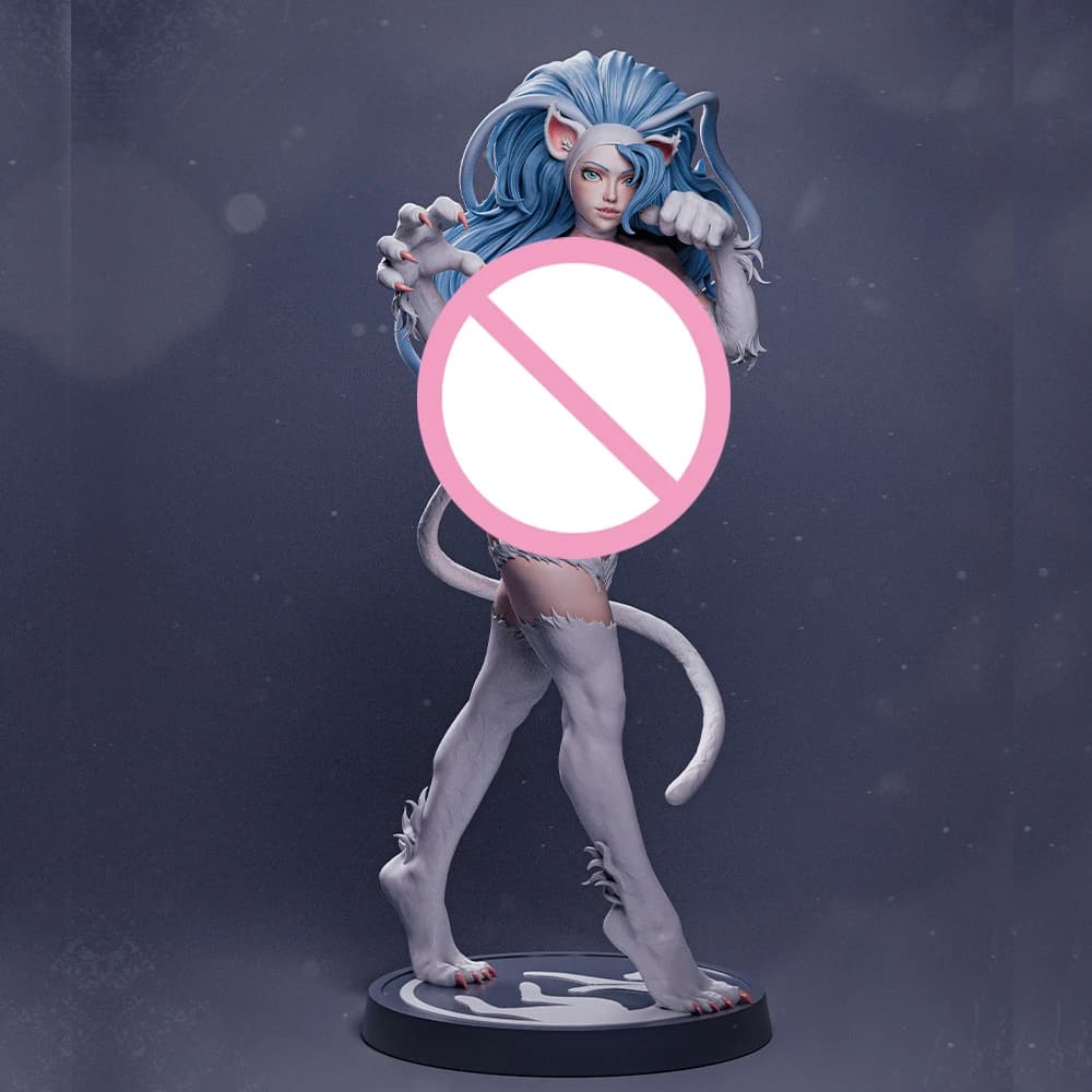 Belle Blue Hair Cat Girl Kit Resin Model 3d Doll 1/24 Set of resin statues disassembled Toy Un Painted Gk Game Set