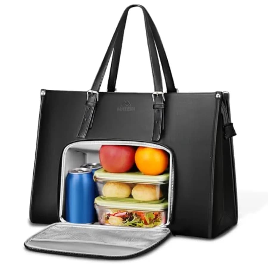 Borsa tote per laptop con scomparto termico per il pranzo, valigetta in pelle PU con tasca porta pranzo impermeabile per donna, convertibile.