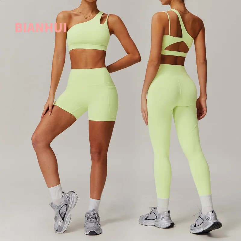 BIANHUI Sportswear Yoga set Fast drying tightsuit with pockets Women sports suits Asymmetrical gym leggings
