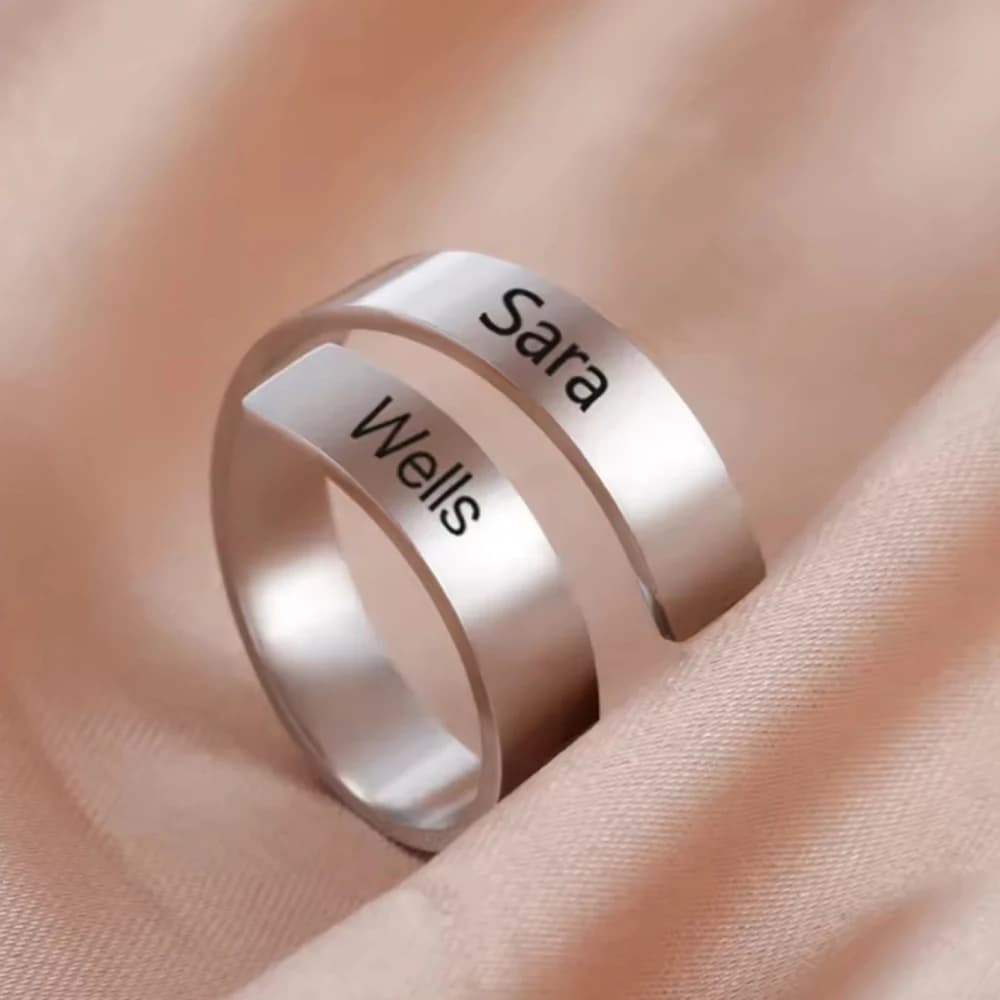 Waterproof Stainless Steel Engrave Name Personalized Open Adjustable Ring Trendy Custom Nameplate Finger Ring Couple Jewelry