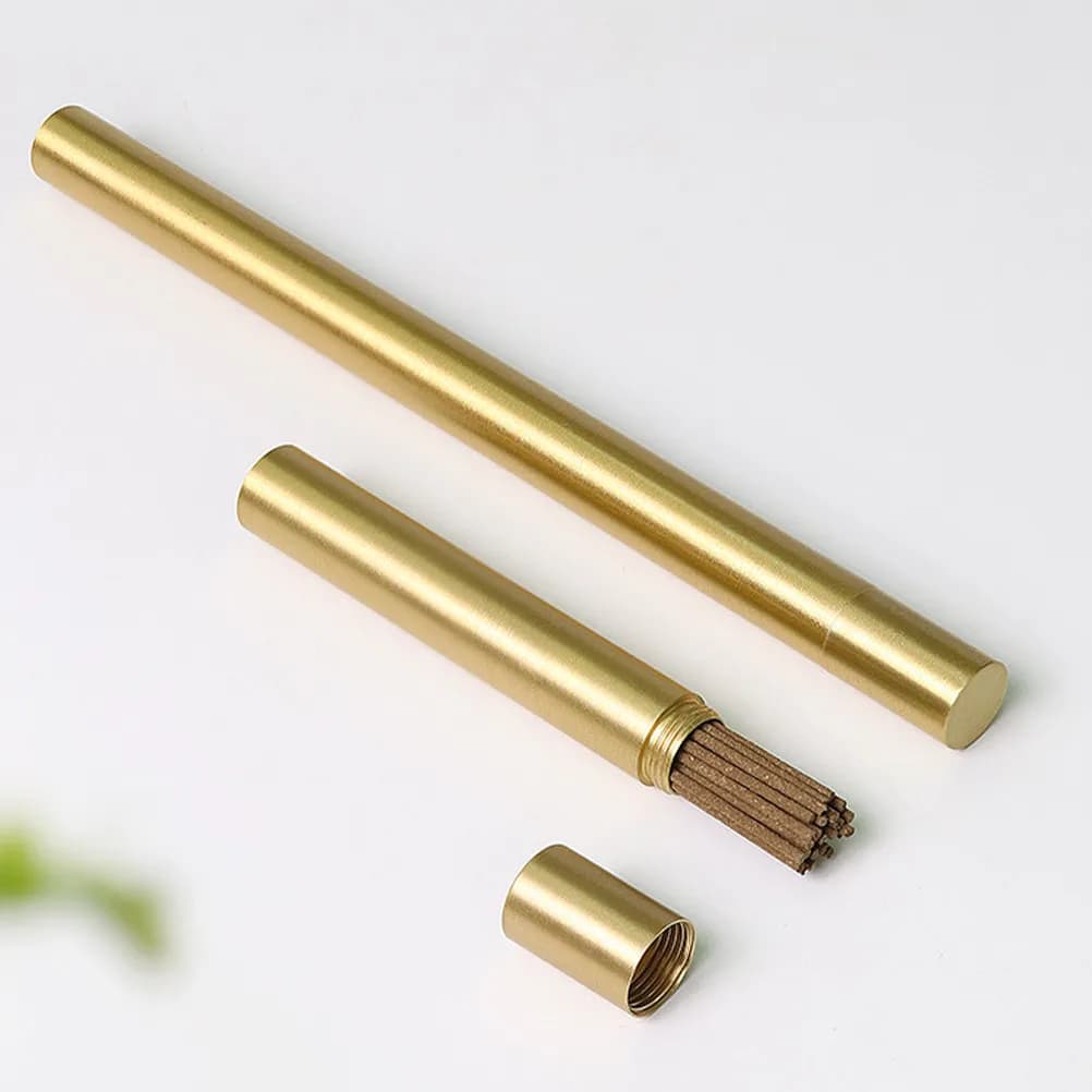 Tubo Porta Incenso in Ottone per Bastoncini, Portatile, Compatto, Leggero, con Tappo Sigillato, Ideale per Viaggi, Campeggio, Hotel, Casa