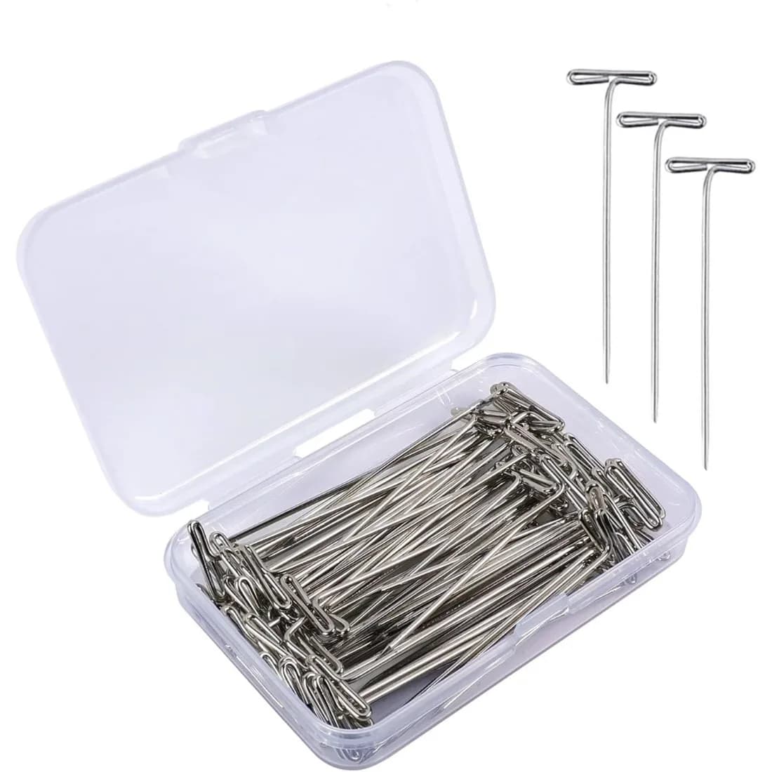 50 Pezzi di Spilli da Cucito a T in Acciaio Inossidabile Placcato Nichel, Aghi di Fissaggio in Metallo Resistenti alla Ruggine con Scatola Portatile, Accessorio Essenziale per la Realizzazione di Parrucche, Intrecciatura di Capelli e Fai-da-Te