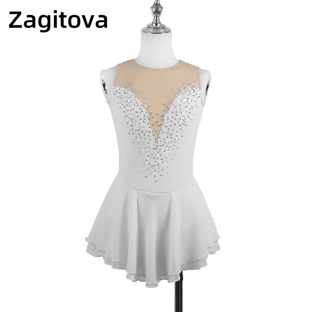 Zagitova Abito da pattinaggio di figura Donna Ragazza Gonna da pattinaggio su ghiaccio Concorso di performance Pole Dance Gonna a rete Costume