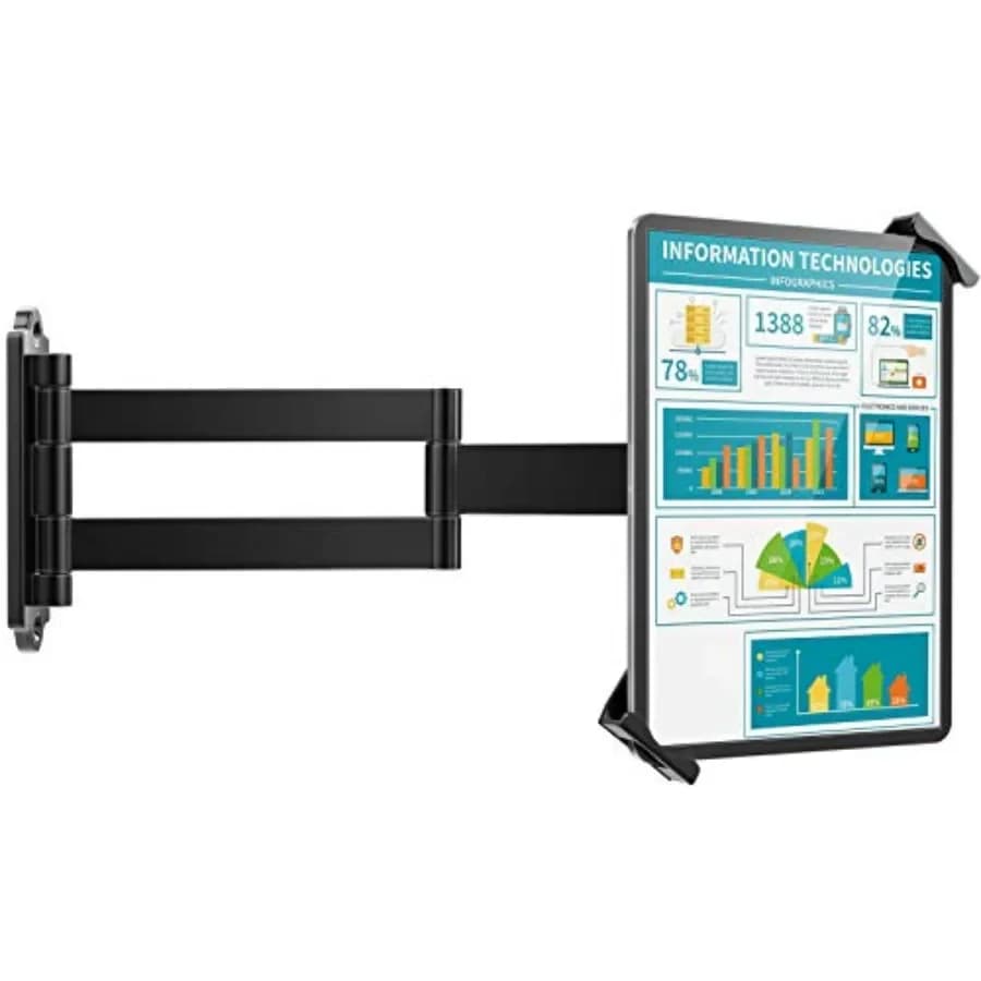 Supporto da parete per tablet da cucina con rotazione a 360°, braccio di estensione in alluminio, finitura nera, chiave di sicurezza antifurto per tablet 711