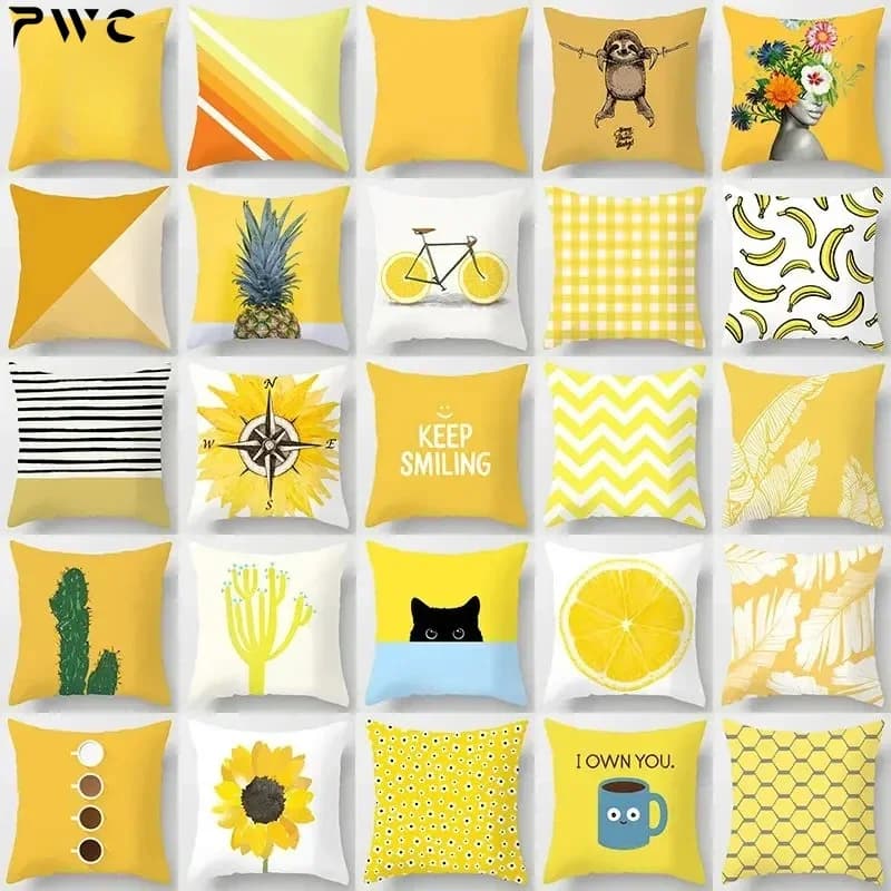 Yellow Style Pillow Lining Plaid with Alphabetical Printing Sofa Room Bedroom Decorations for Home Office Decorations for Cars 45x45 cm