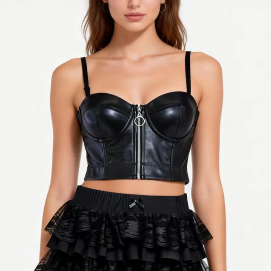 Reggiseni Sexy Push-Up in Pelle Nera, Abbigliamento y2k, Moda Harajuku, Lingerie Gotica, Bustier per Feste in Discoteca, Top Corto