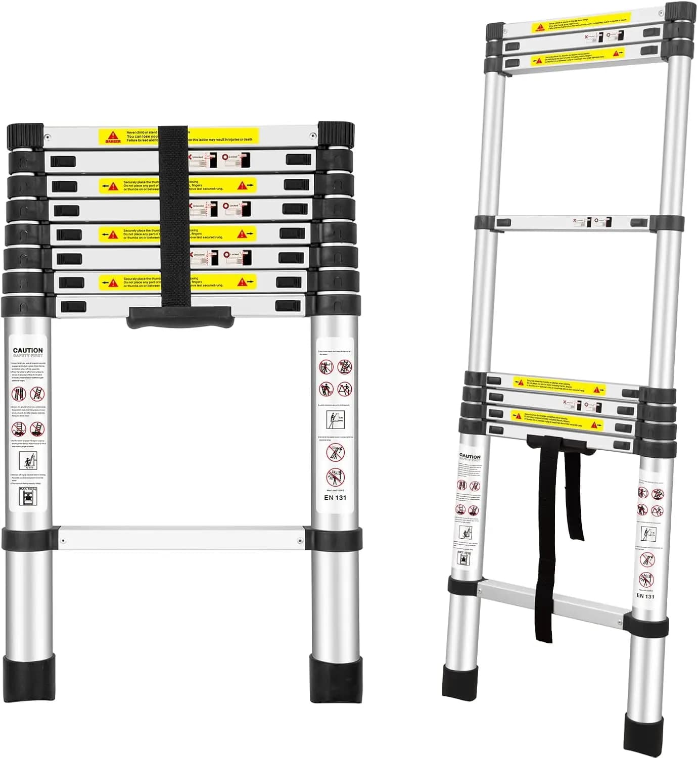 Scala Telescopica in Alluminio Certificata EN131 da 2,6 m per Camper, Soffitte e Uso Esterno, Supporta 150 kg