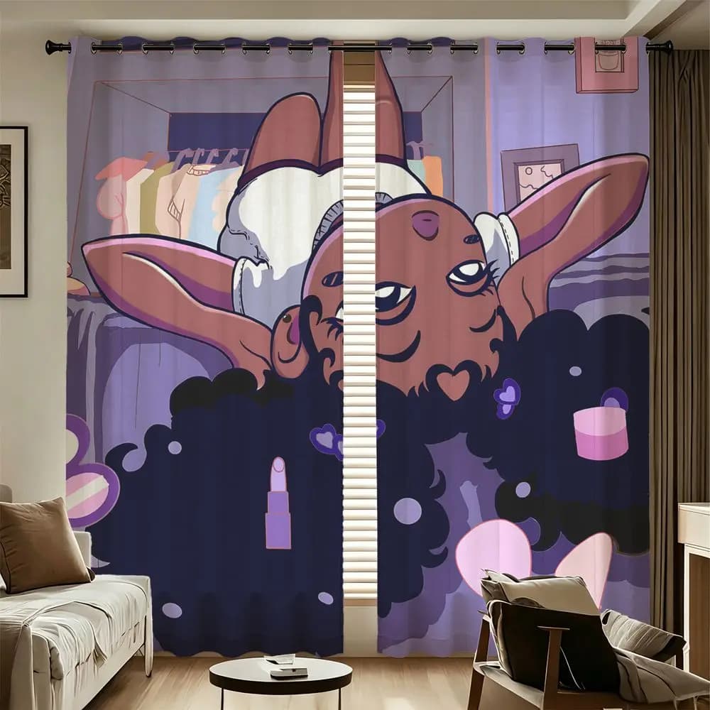 2 Panels Anime Printed Curtains Aesthetic Purple Room Decor Blackout Window Drapes For Bedroom Living Room Home Decoration