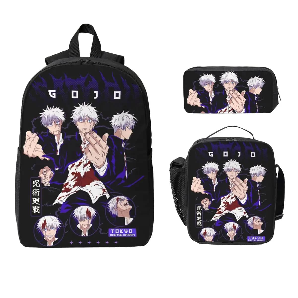 3Pcs Gorious Sorcerer Jujutsus Kaisens Backpack Set Pen Bags Bookbag Sets with Lunch Box For School Students Knapsack