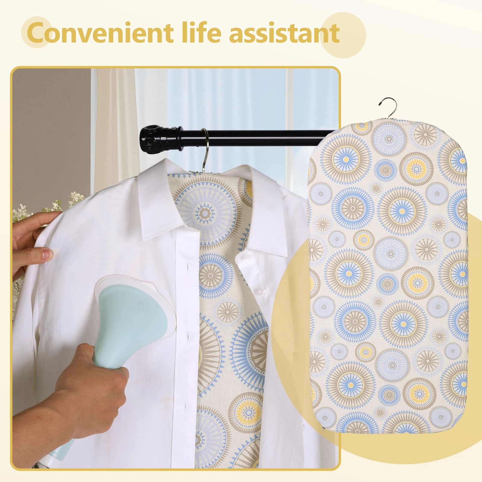 Foldable Steamer Board 35x17.5 Inch Hanging Steam Iron Pad W/ Cotton Cover Steel Frame Vertical Steamboard for Steaming Clothes