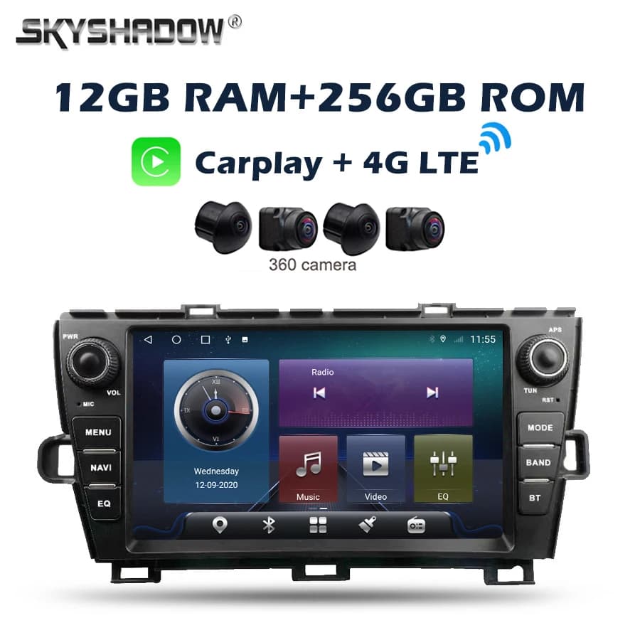 12G + 256G 360 LTE Carplay Auto Android 14.0 IPS Lettore DVD per auto GPS WIFI Bluetooth RDS Radio per Toyota Prius 2009-2013 sinistra destra