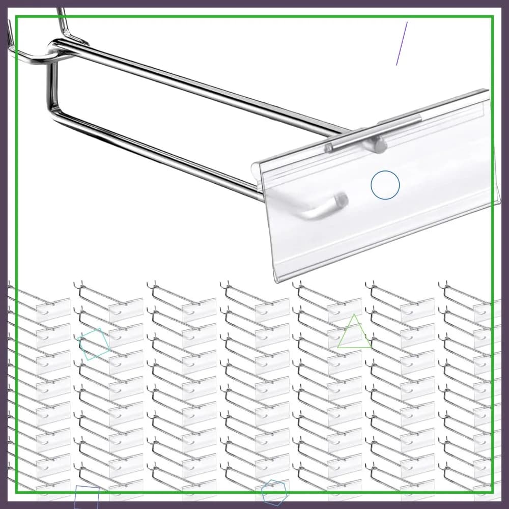 50 Ganci in Metallo per Pannelli Forati con Portaetichette, 28 cm per Pannelli Forati da 3,2 mm a 6,3 mm, Espositore per Cartellini Prezzi per Garage e Negozi