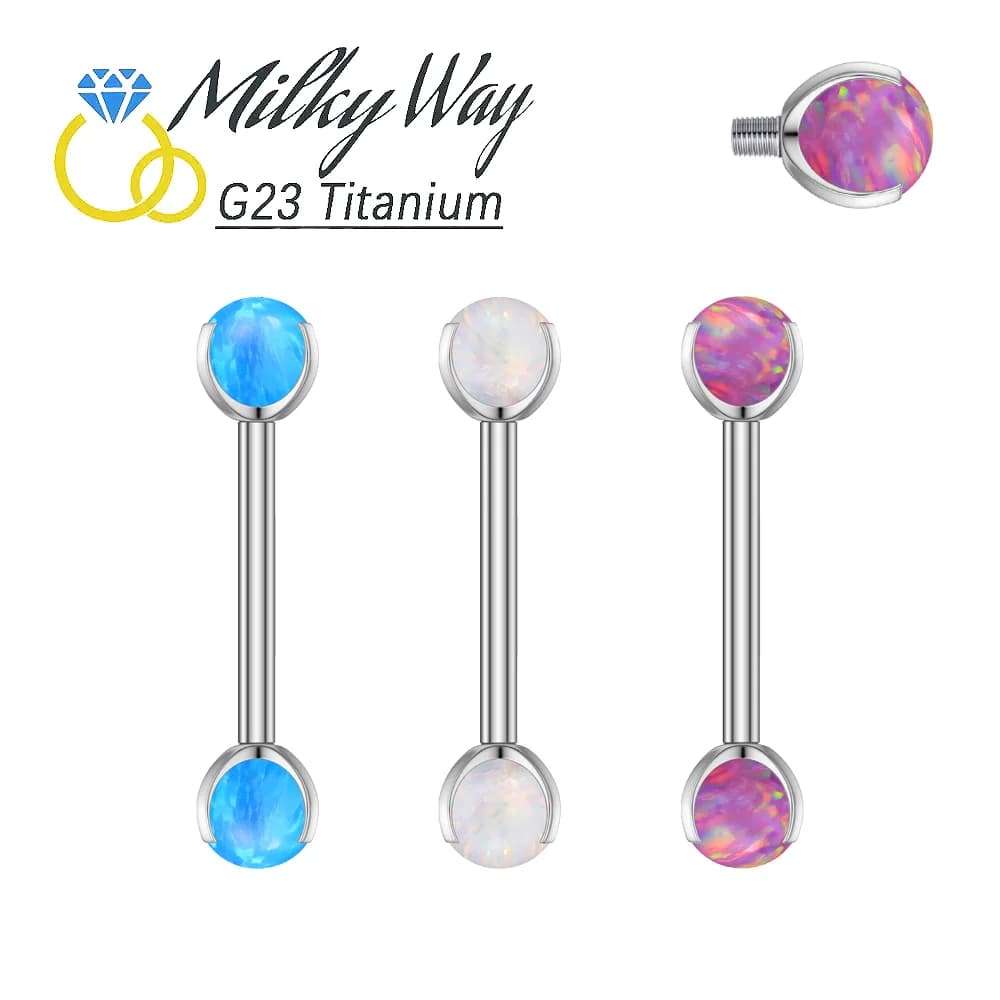ASTM F136 Titanium CZ OPAL Ball Sexy Rings Nipple Piercing Jewelry For Women 14G Barbell Tongue Studs Earrings Threaded 12-18mm
