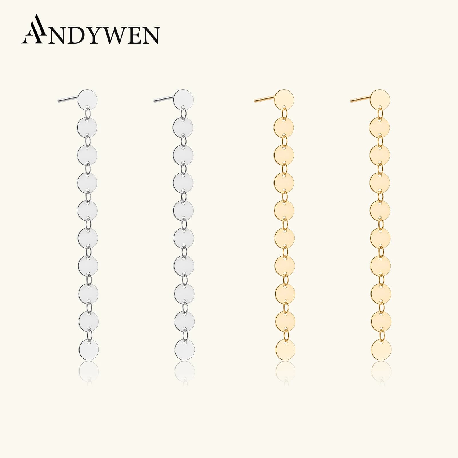 ANDYWEN 925 Sterling Silver Coins Chain Drop Earring Pendientes Piercing Rock Punk 2026 Women Fashion Rock Punk Jewelry Gift