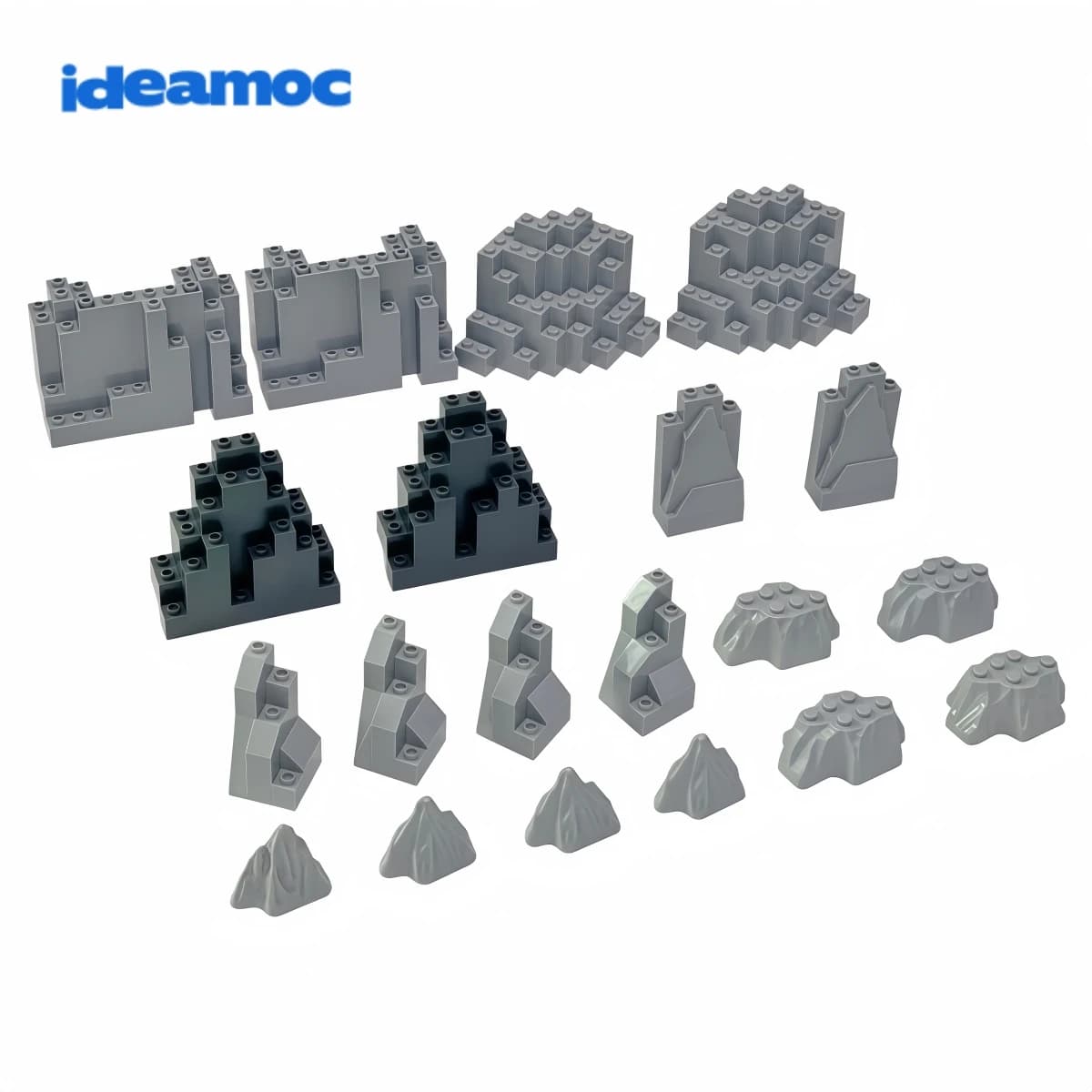20Pcs Grey Rock Mountain Building Blocks Parts DIY Toys Compatible With Major Brands, MOC Terrain Scenery Bricks