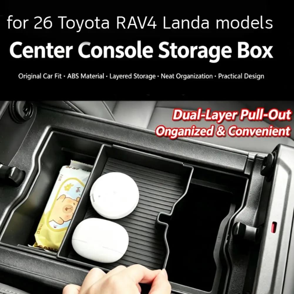 For Toyota RAV4 2026 6th XA60 Car Styling Center Console Armrest Double Layer Organizer Tray Box Anti-Slip Durable Accessories
