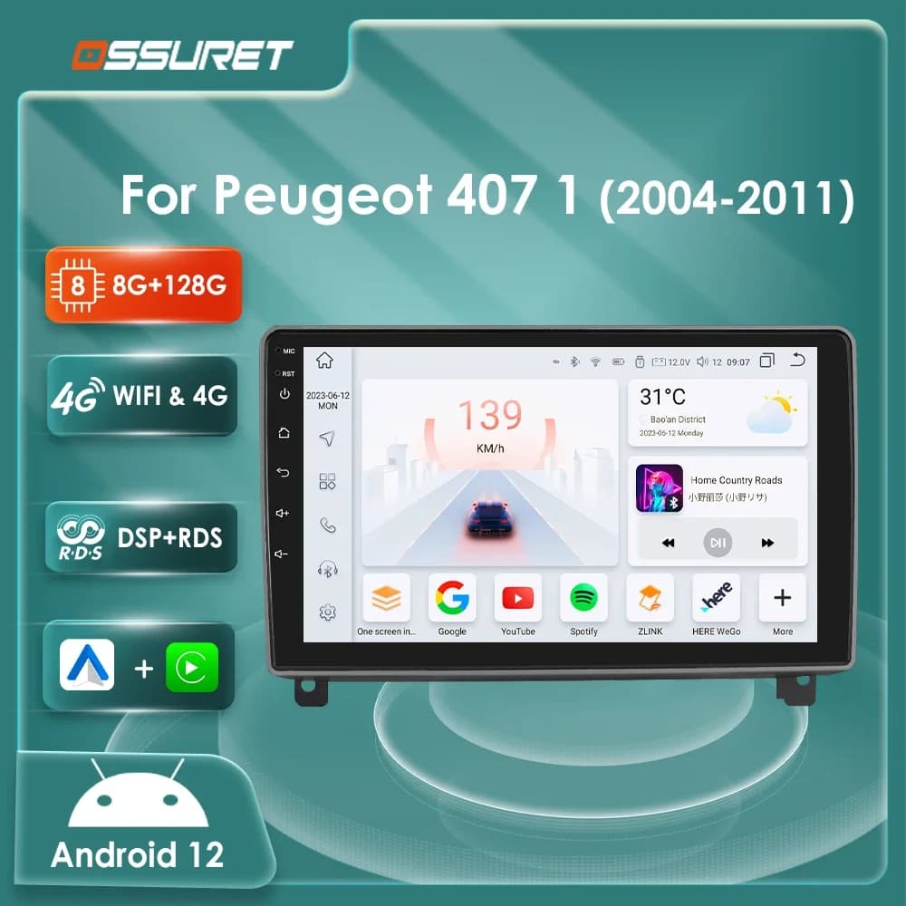 Android 13 Carplay Per Peugeot 407 CC SW 2004-2011 Autoradio lettore multimediale 4G 8Core Autoradio GPS navi Stereo 2din Schermo