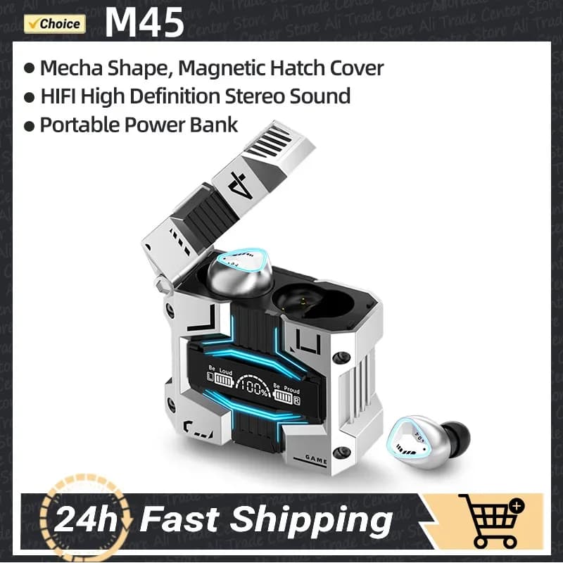M45 TWS Wireless Bluetooth Headset Stereo Headphones HiFi Gamer Digital Display in-ear Headphones Esports