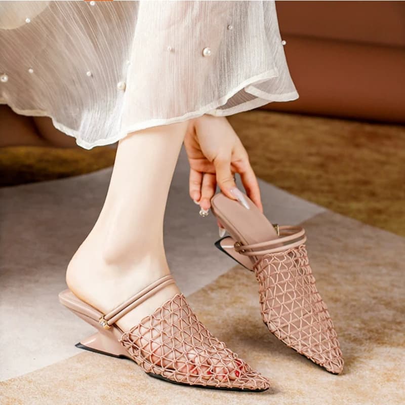 Sandali Donna con Tacco Alto in Rete Intrecciata Leggeri e Comodi, Punta Affusolata, Moda Casual, Ciabatte da Spiaggia Nuove Estate 2026