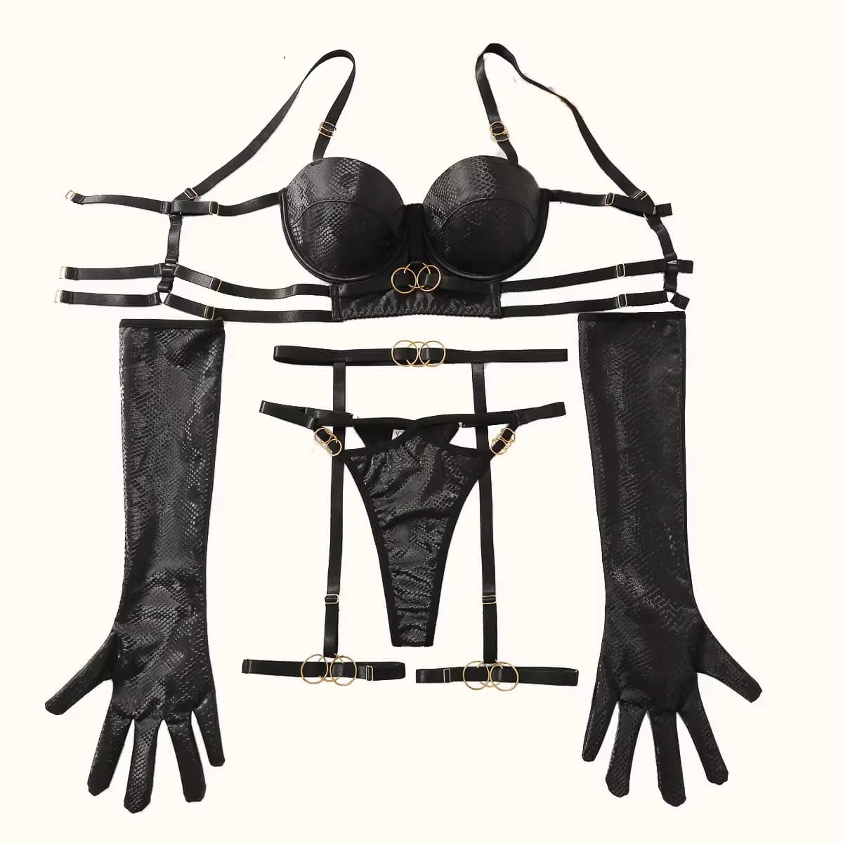 MUZISKAT Set Intimo Femminile Sexy a Cinque Pezzi, Completo di Reggiseno Traforato, Pieno di Passione ed Esotismo
