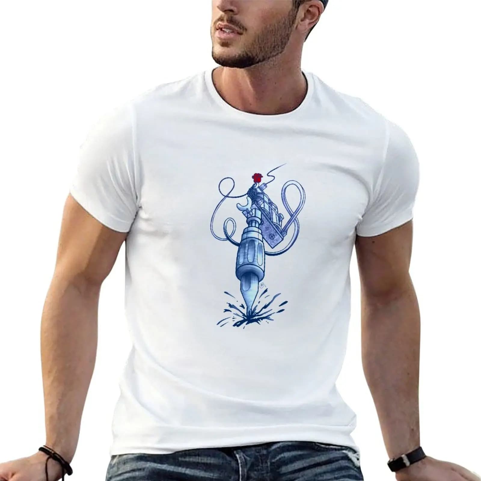 T-shirt con stampa macchina per tatuaggi, t-shirt in cotone 100%, t-shirt divertenti in cotone per uomo