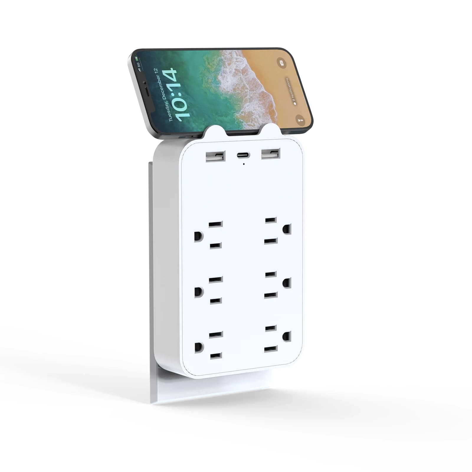 9-in-1 Surge Protector 6-Outlet Extender with 2 USB ports and 1 USB-C door slippers multiple sockets spaced wall adapter for home