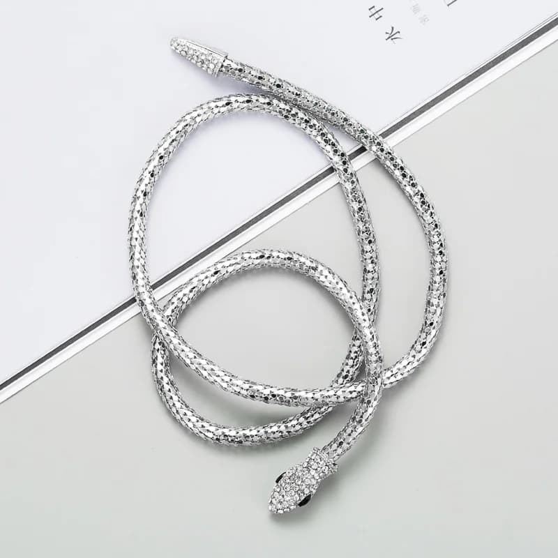 Silver Black Cool Snake Necklace for Women Magnet Lock Long Snake Jewelry