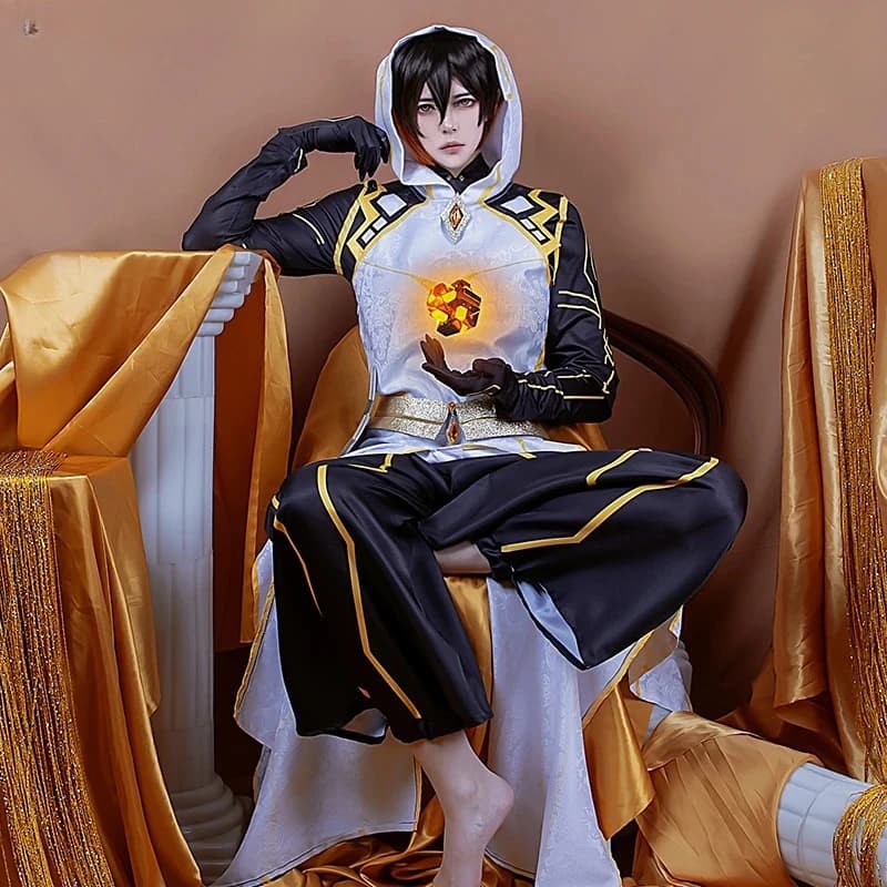 Costume Cosplay Completo di Zhongli Morax da Genshin Impact, Mantello Divino, Fanart, Set Completo per Halloween 2026