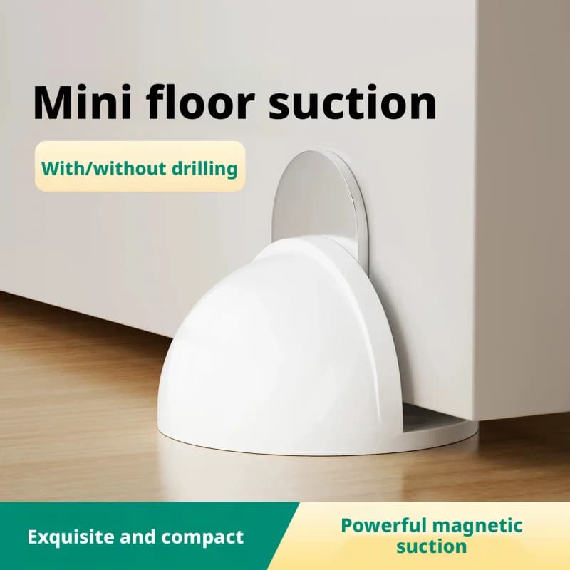 Nuovo Fermaporta Magnetico Senza Foratura con Ammortizzatore in Silicone - Montaggio a Pavimento Antivento per Porte in Vetro e Camere da Letto