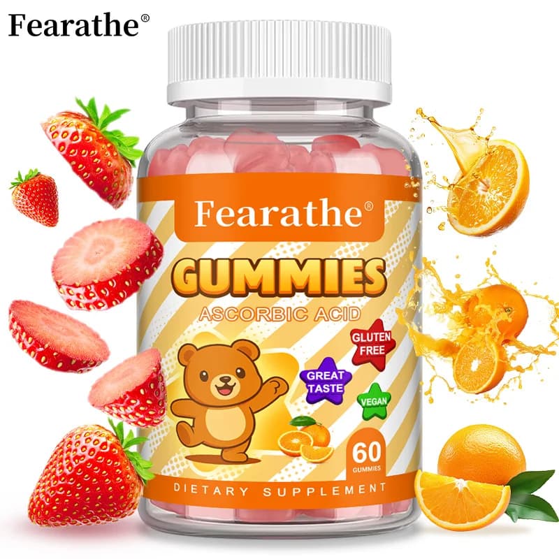 Immune support for vitamin C + zinc, complete health supplement for children, nutrition, collagen enhancement, skin health, vegan-60 gummy candies