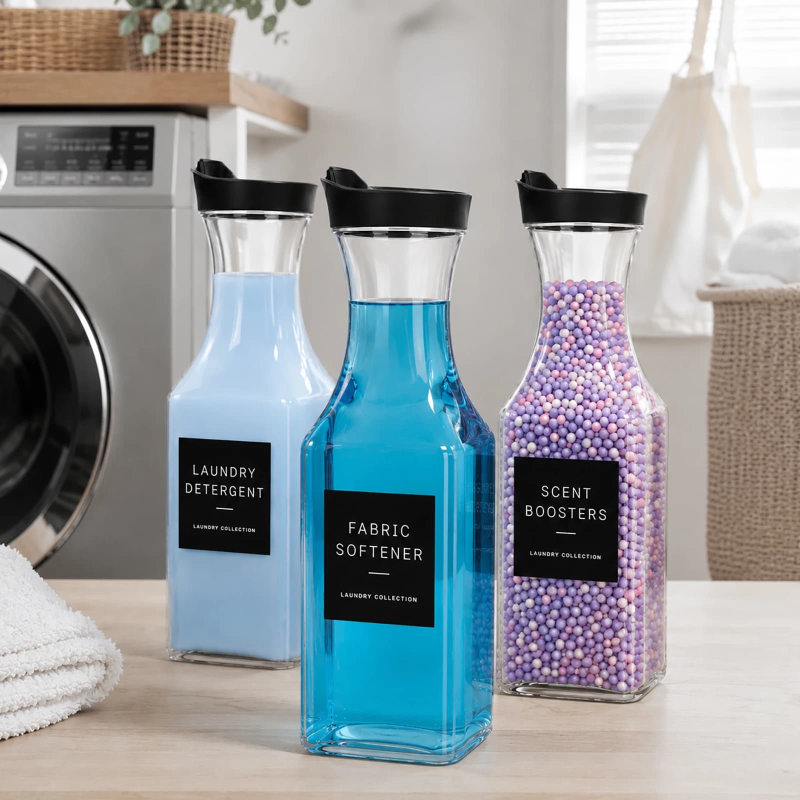 3Pack Clear Laundry Room Containers Laundry Soap Dispenser Bottle Set for Liquid Detergent Scent Boosters Softener